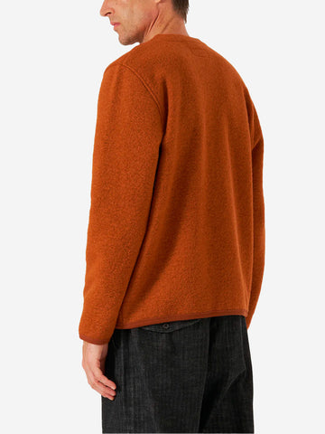 UNIVERSAL WORKS Cardigan ruggine in fleece di lana con tasche applicate Ruggine