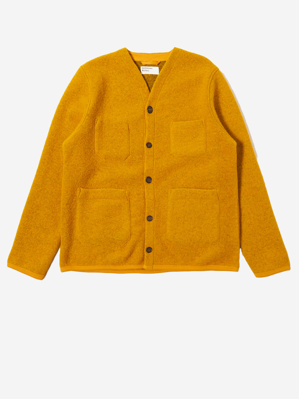 UNIVERSAL WORKS Cardigan giallo in fleece di lana con tasche applicate Giallo Urbanstaroma