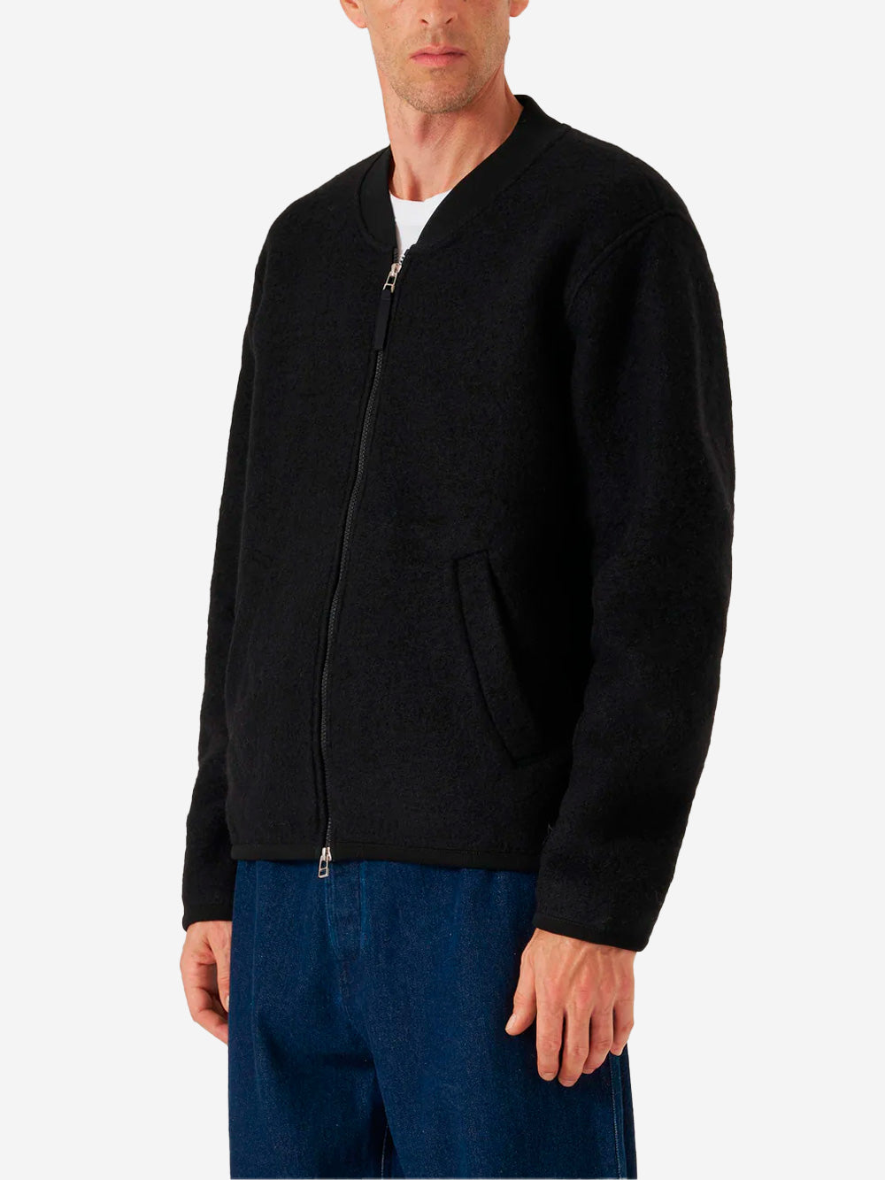 UNIVERSAL WORKS Bomber nero in lana con zip Nero Urbanstaroma