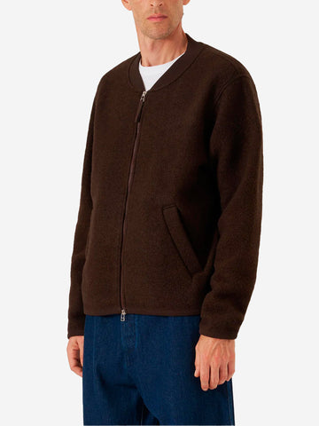 UNIVERSAL WORKS Bomber marrone in lana con zip Marrone