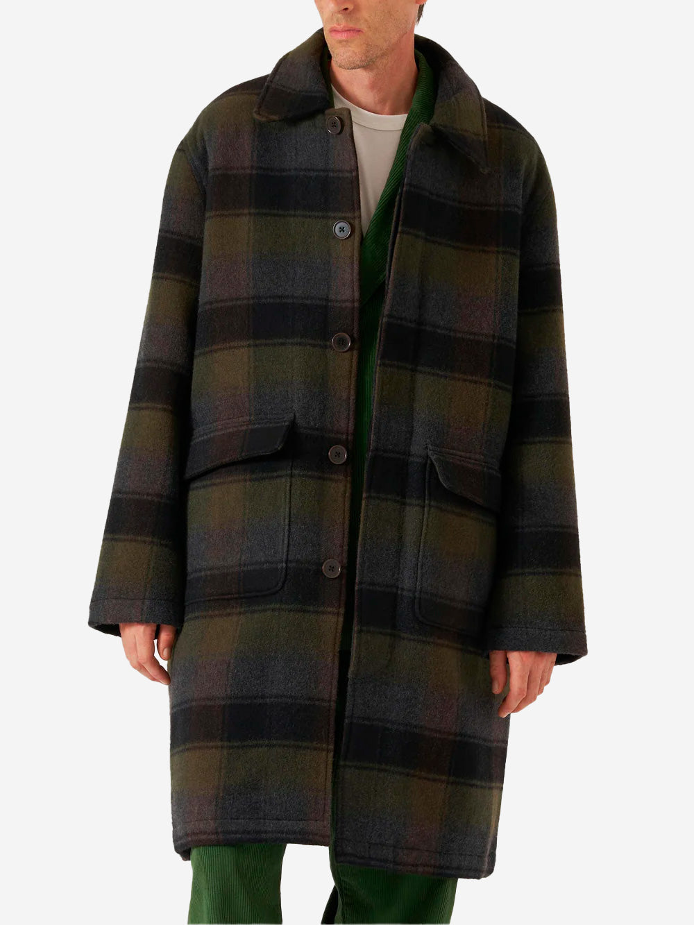 UNIVERSAL WORKS Cappotto in misto lana con check Berlin Nero marrone Urbanstaroma