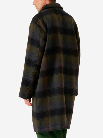 UNIVERSAL WORKS Cappotto in misto lana con check Berlin Nero marrone