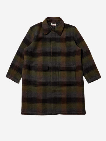 UNIVERSAL WORKS Cappotto in misto lana con check Berlin Nero marrone