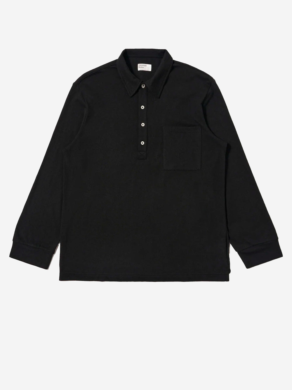 UNIVERSAL WORKS Pullover Shirt nera in misto lana con tasca Nero Urbanstaroma