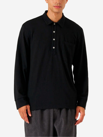 UNIVERSAL WORKS Pullover Shirt nera in misto lana con tasca Nero