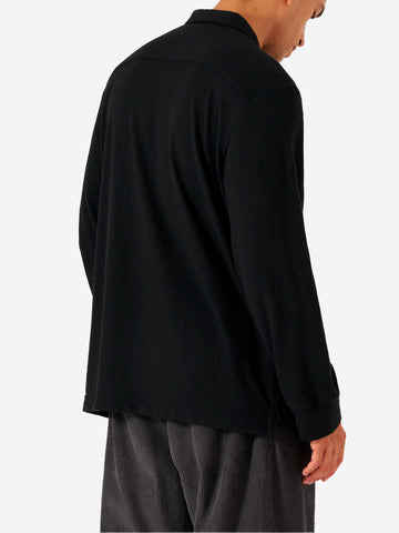 UNIVERSAL WORKS Pullover Shirt nera in misto lana con tasca Nero