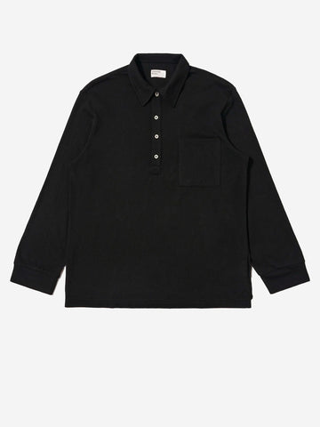 UNIVERSAL WORKS Pullover Shirt nera in misto lana con tasca Nero