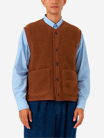 UNIVERSAL WORKS Gilet cumino in pile Lancaster Senape