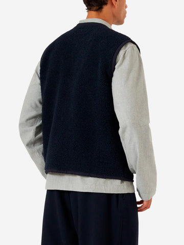 UNIVERSAL WORKS Gilet blu navy in pile Lancaster Blu scuro