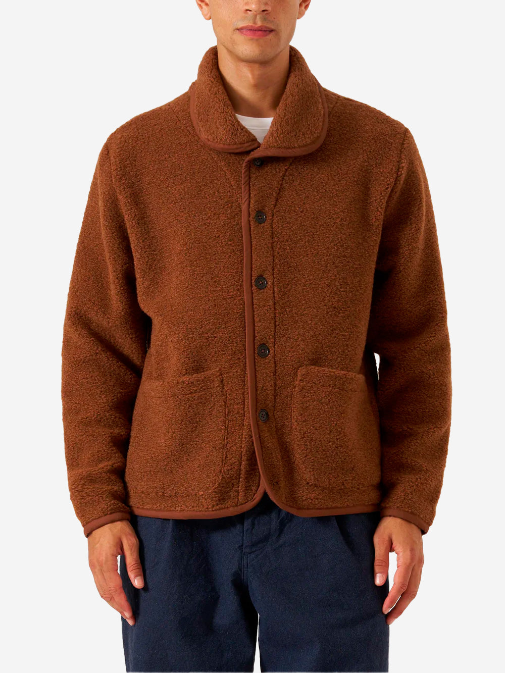 UNIVERSAL WORKS Giacca in pile Lancaster marrone cumino con collo a scialle Cammello Urbanstaroma