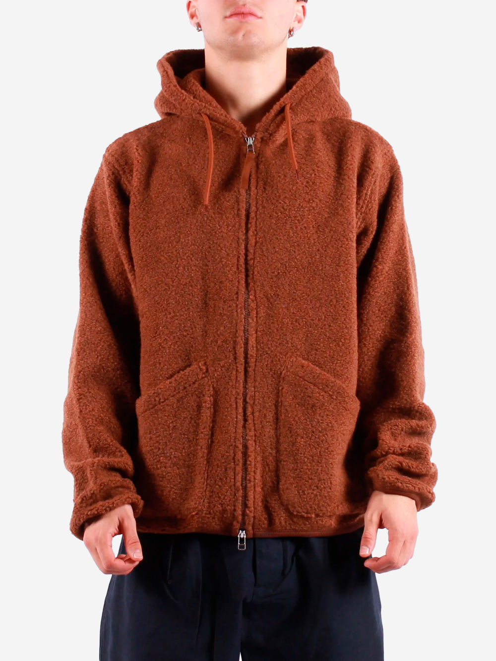 UNIVERSAL WORKS Felpa con cappuccio in pile di lana Cammello Urbanstaroma