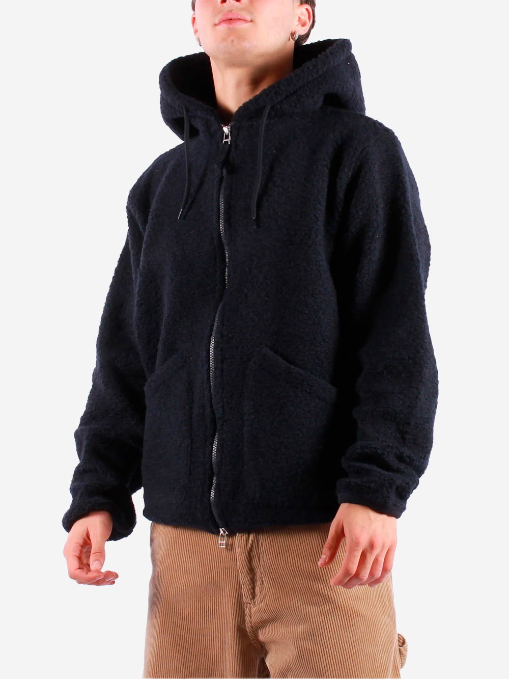 UNIVERSAL WORKS Felpa con cappuccio blu in pile di lana Blu scuro Urbanstaroma