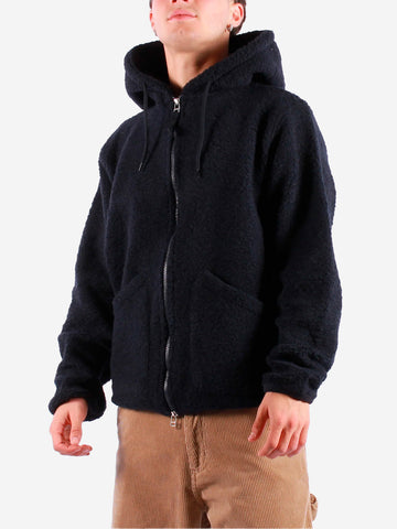 UNIVERSAL WORKS Felpa con cappuccio blu in pile di lana Blu scuro