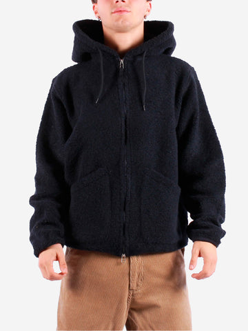 UNIVERSAL WORKS Felpa con cappuccio blu in pile di lana Blu scuro