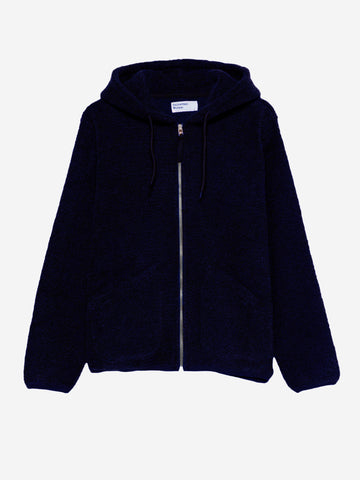 UNIVERSAL WORKS Felpa con cappuccio blu in pile di lana Blu scuro