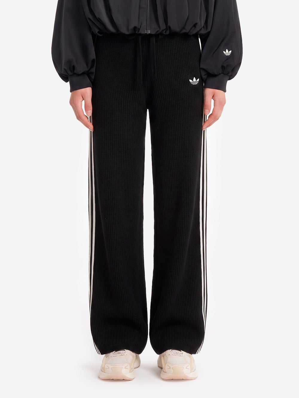 ADIDAS ORIGINALS Pantaloni track Firebird Chunky Knit in nero Nero bianco Urbanstaroma