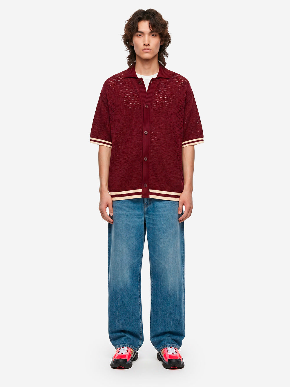 ADIDAS ORIGINALS Cardigan in maglia crochet bordeaux 'Munich' con bottoni Bordeaux Urbanstaroma