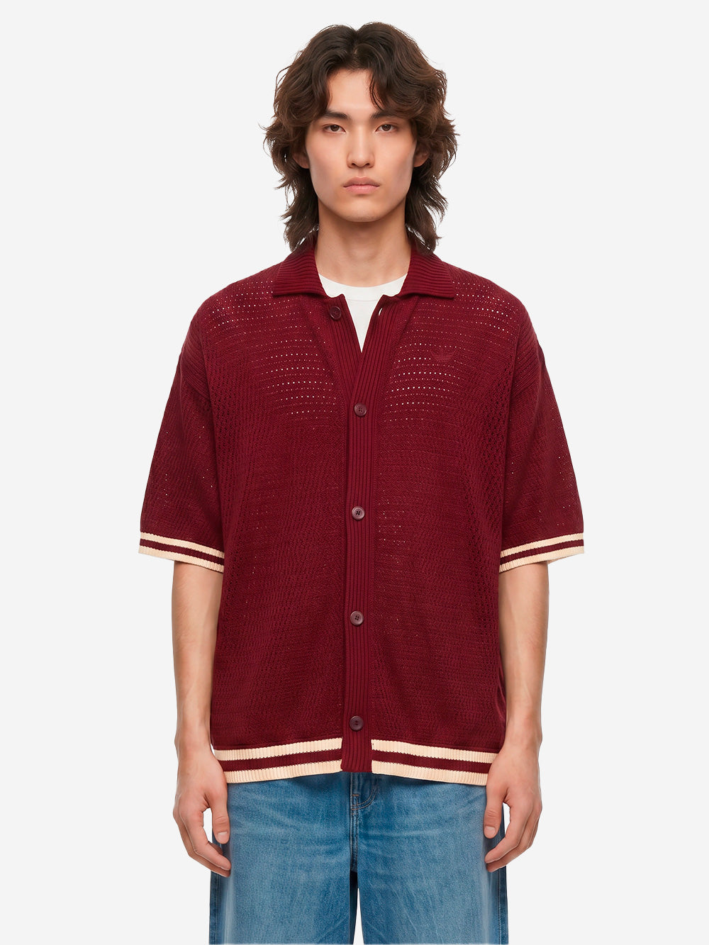 ADIDAS ORIGINALS Cardigan in maglia crochet bordeaux 'Munich' con bottoni Bordeaux Urbanstaroma