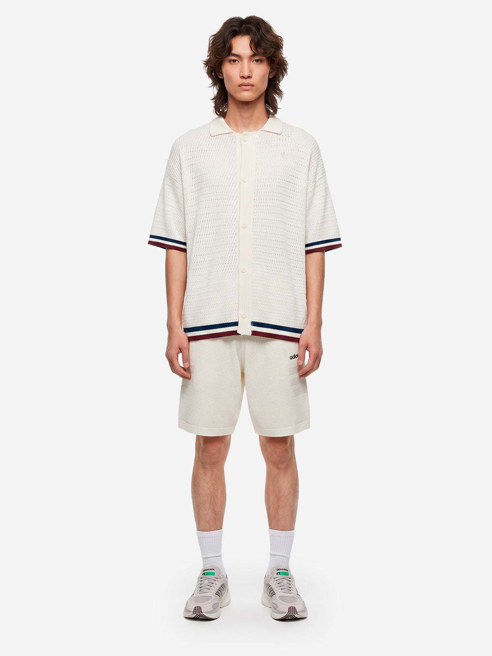 ADIDAS ORIGINALS Cardigan in maglia crochet bianco 'Munich' con bottoni Bianco Urbanstaroma