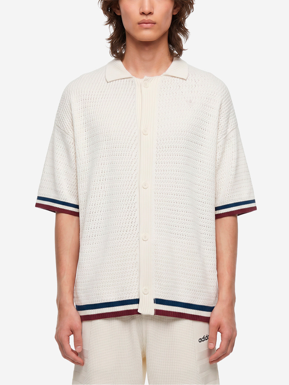 ADIDAS ORIGINALS Cardigan in maglia crochet bianco 'Munich' con bottoni Bianco Urbanstaroma