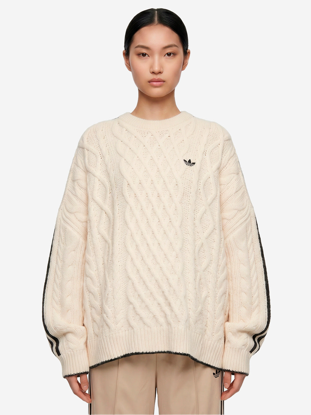 ADIDAS ORIGINALS Maglione a trecce bianco crema con ricami Bianco nero Urbanstaroma