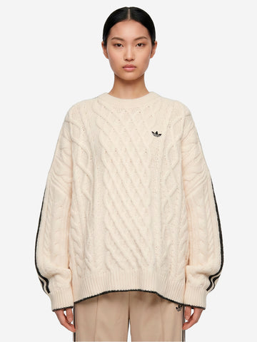ADIDAS ORIGINALS Maglione a trecce bianco crema con ricami Bianco nero