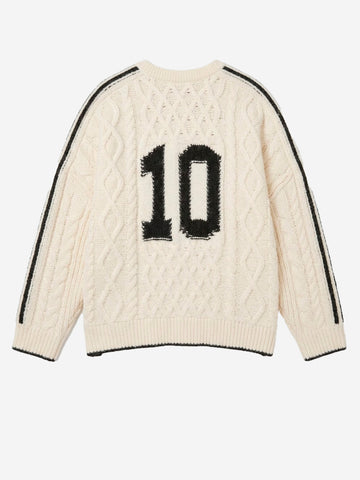 ADIDAS ORIGINALS Maglione a trecce bianco crema con ricami Bianco nero