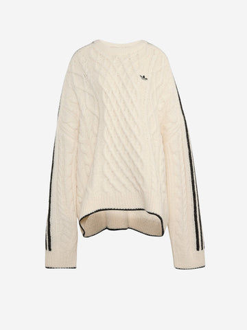 ADIDAS ORIGINALS Maglione a trecce bianco crema con ricami Bianco nero