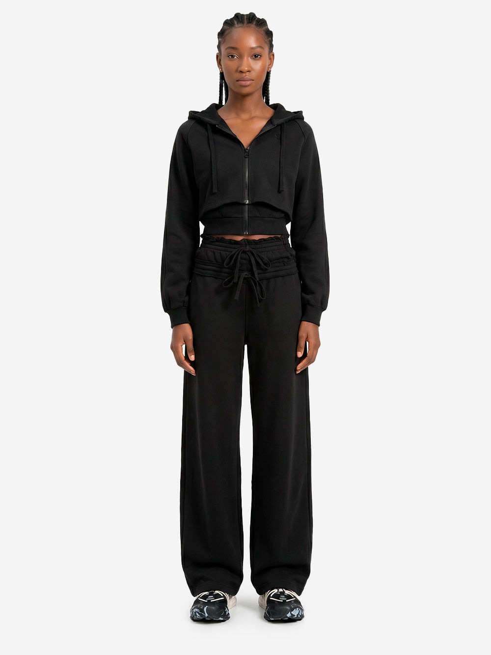 ADIDAS ORIGINALS Pantaloni neri in French Terry con doppio girovita Nero Urbanstaroma