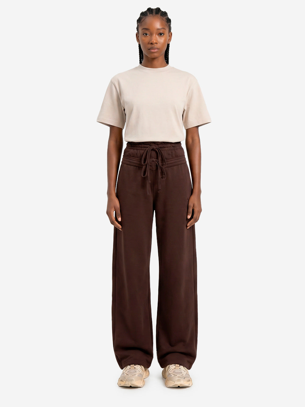 ADIDAS ORIGINALS Pantaloni marroni in French Terry con doppio girovita Marrone Urbanstaroma