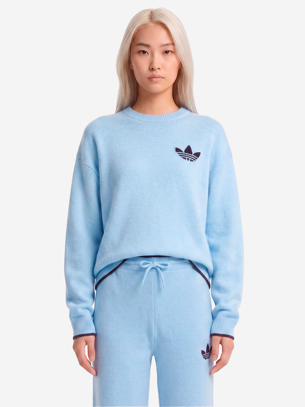 ADIDAS ORIGINALS Maglione girocollo azzurro ESS Knit Tipping Celeste Urbanstaroma