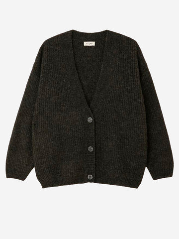 AMERICAN VINTAGE Cardigan in misto alpaca antracite con scollo a V grigio
