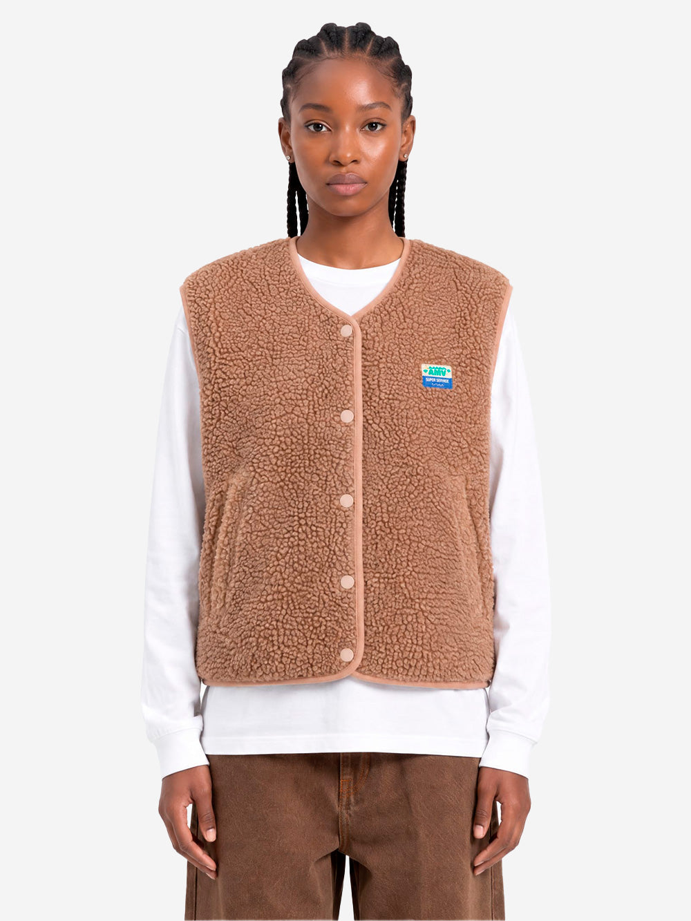 AMERICAN VINTAGE Gilet ampio marrone noce in pile Beige Urbanstaroma