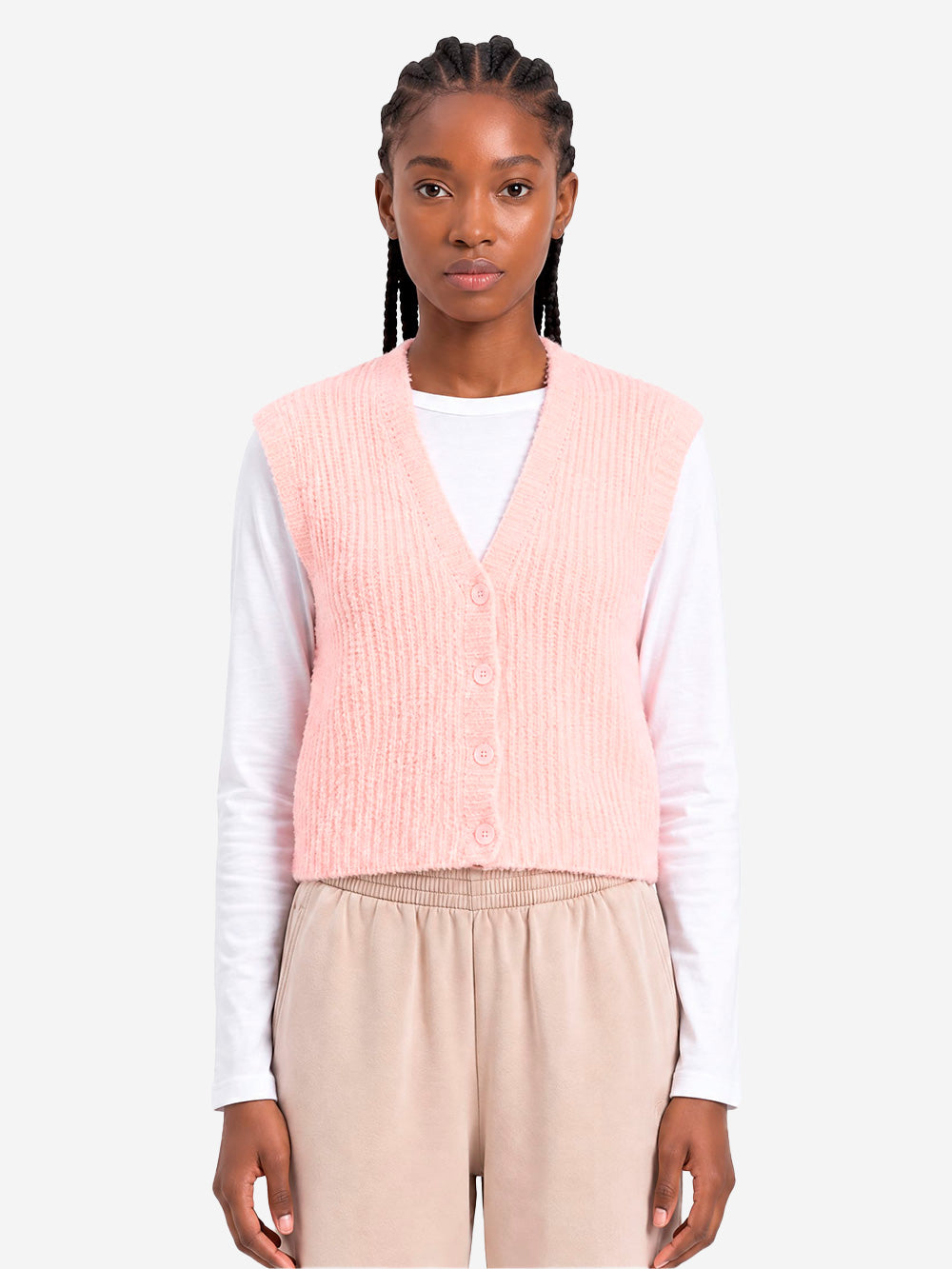 AMERICAN VINTAGE Gilet rosa in misto alpaca con scollo a V Salmone Urbanstaroma