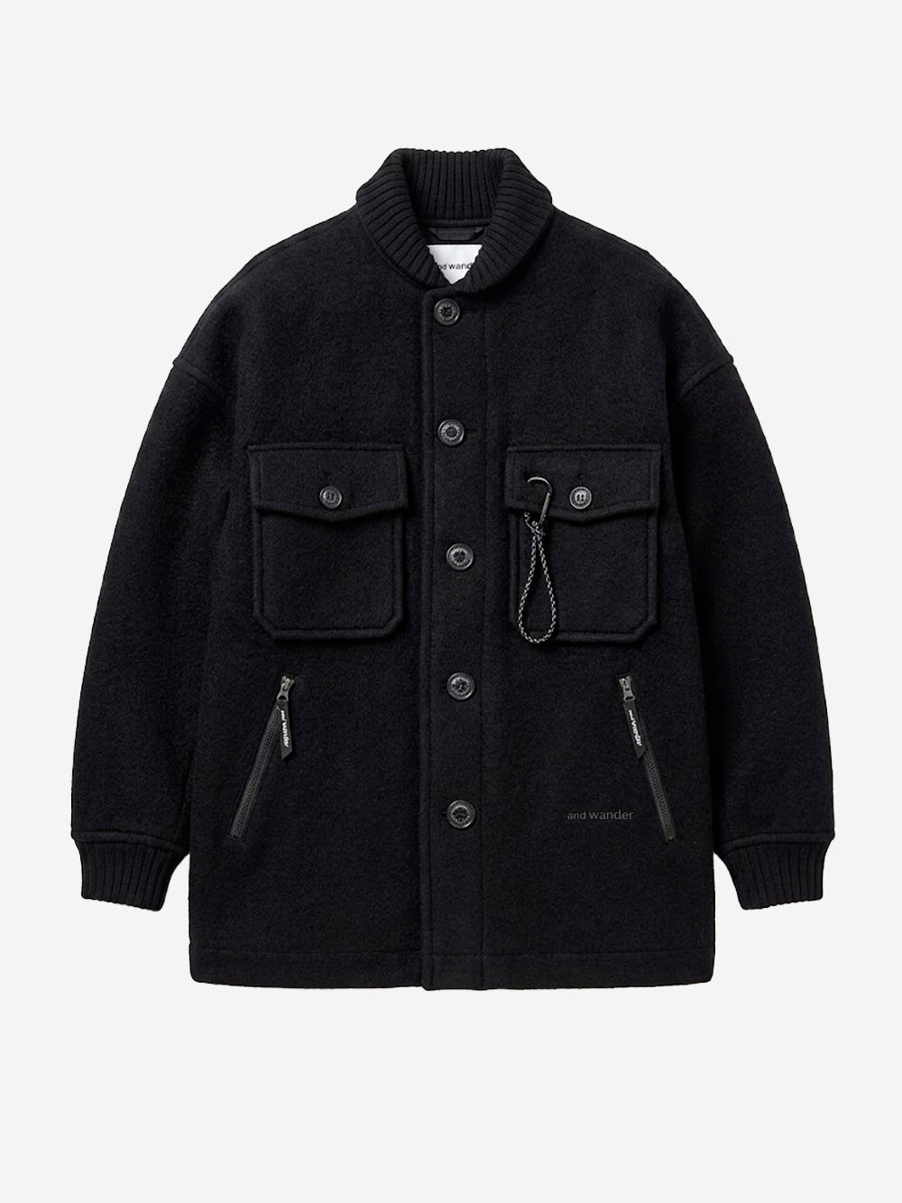 AND WANDER Giacca Lunga Wool Shaggy Nero Urbanstaroma