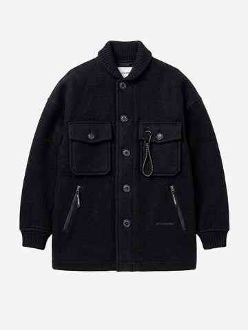 AND WANDER Giacca Lunga Wool Shaggy Nero