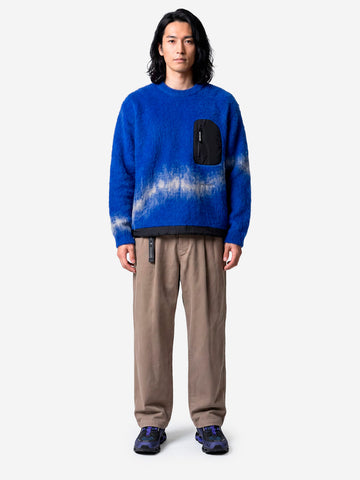 AND WANDER Maglione blu shaggy in misto mohair con jacquard Royal