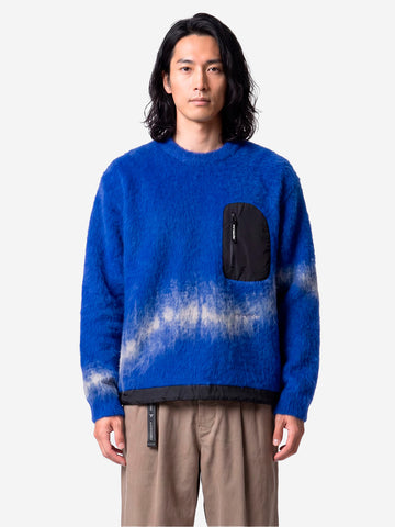 AND WANDER Maglione blu shaggy in misto mohair con jacquard Royal