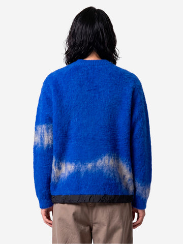 AND WANDER Maglione blu shaggy in misto mohair con jacquard Royal