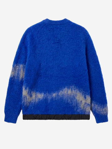 AND WANDER Maglione blu shaggy in misto mohair con jacquard Royal