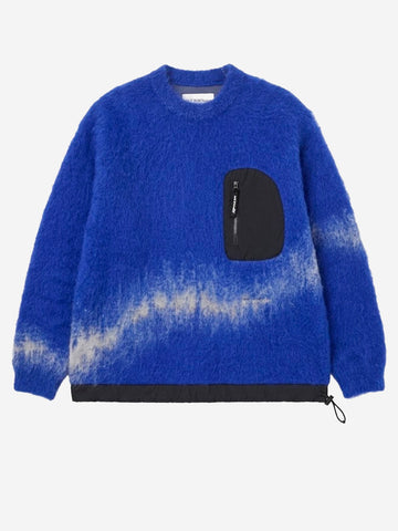 AND WANDER Maglione blu shaggy in misto mohair con jacquard Royal