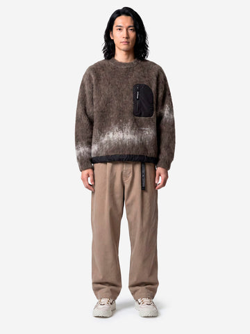 AND WANDER Maglione marrone shaggy in misto mohair con jacquard Marrone