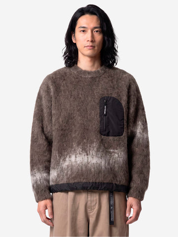 AND WANDER Maglione marrone shaggy in misto mohair con jacquard Marrone