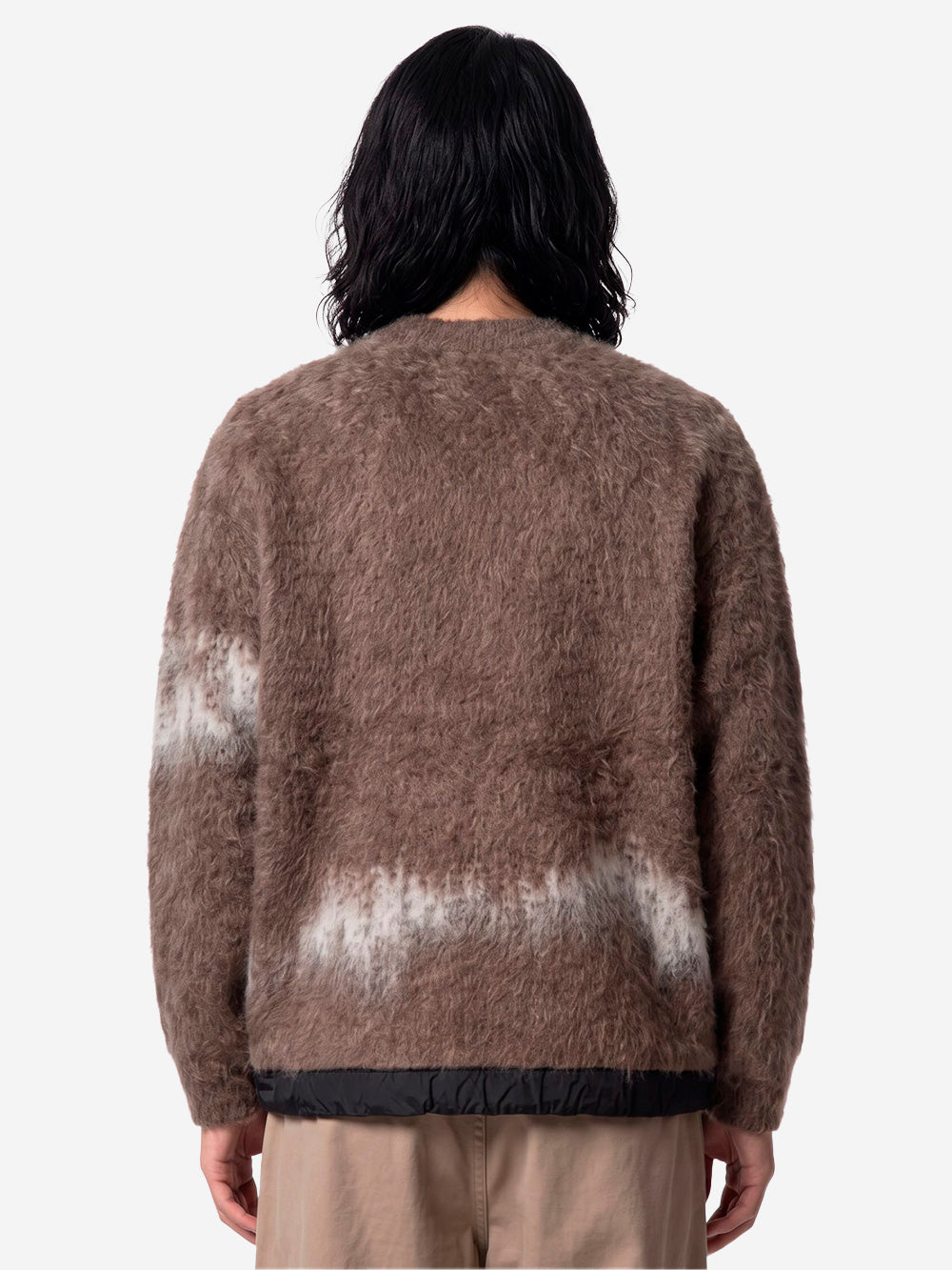 AND WANDER Maglione marrone shaggy in misto mohair con jacquard Marrone Urbanstaroma