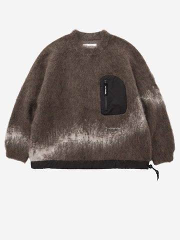 AND WANDER Maglione marrone shaggy in misto mohair con jacquard Marrone