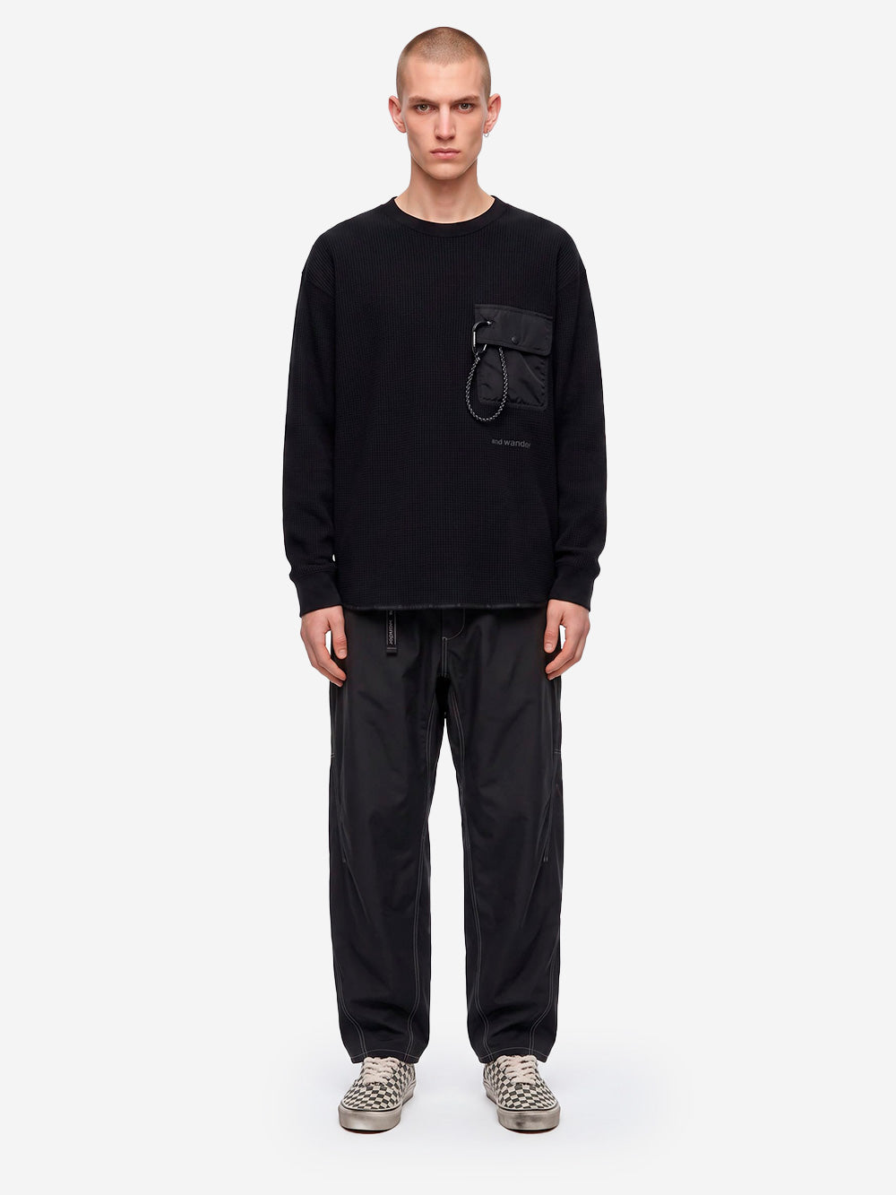 AND WANDER Tee a maniche lunghe waffle nera Nero Urbanstaroma