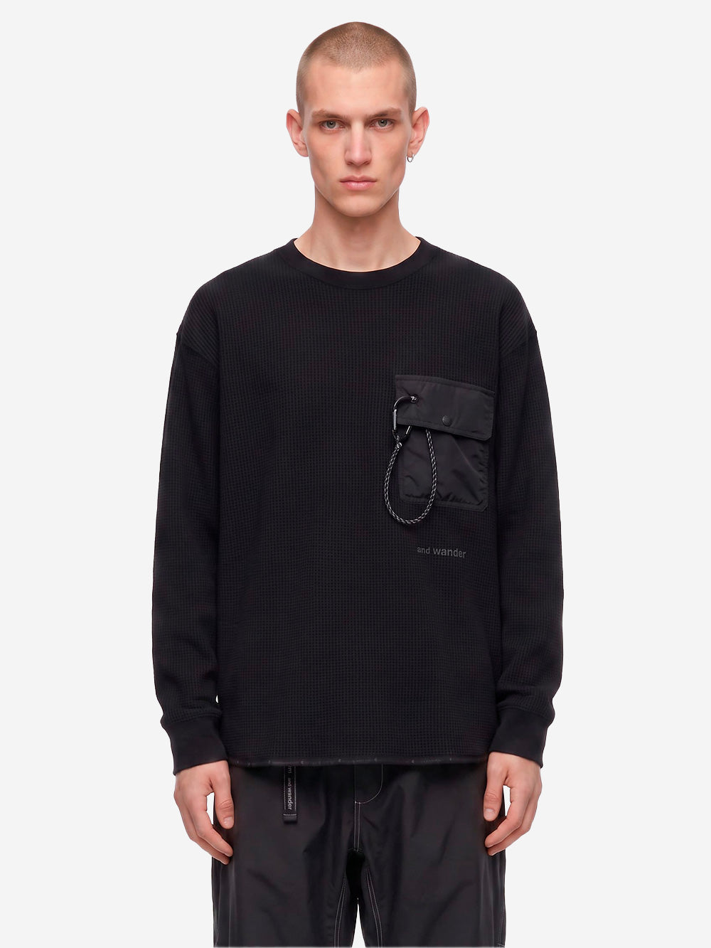 AND WANDER Tee a maniche lunghe waffle nera Nero Urbanstaroma