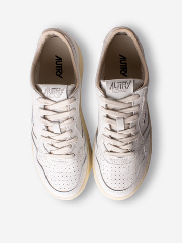 AUTRY M Medalist Low in pelle bianca con logo in suede bianco Bianco