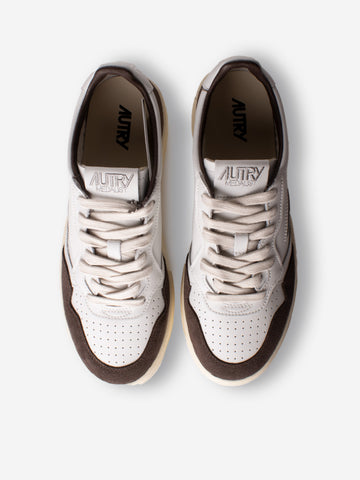 AUTRY M Medalist Low in pelle bianca e suede mogano Marrone