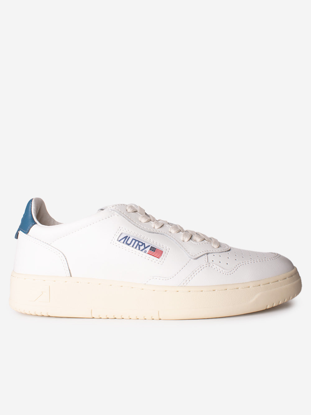 AUTRY M Medalist Low in pelle bianca e talloncino blu chiaro Bianco Urbanstaroma